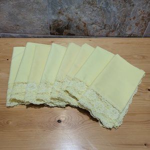 VTG Yellow Cotton Table Napkins Lace Trim Set of 8